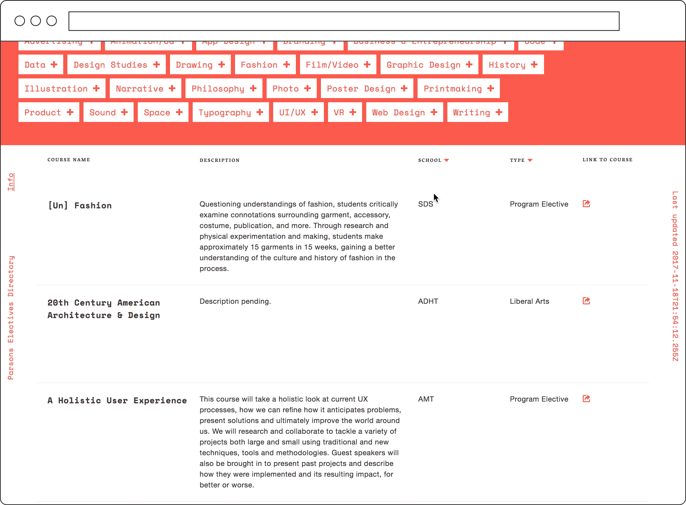 Picking options from the Parsons Electives Website by Talia Cotton